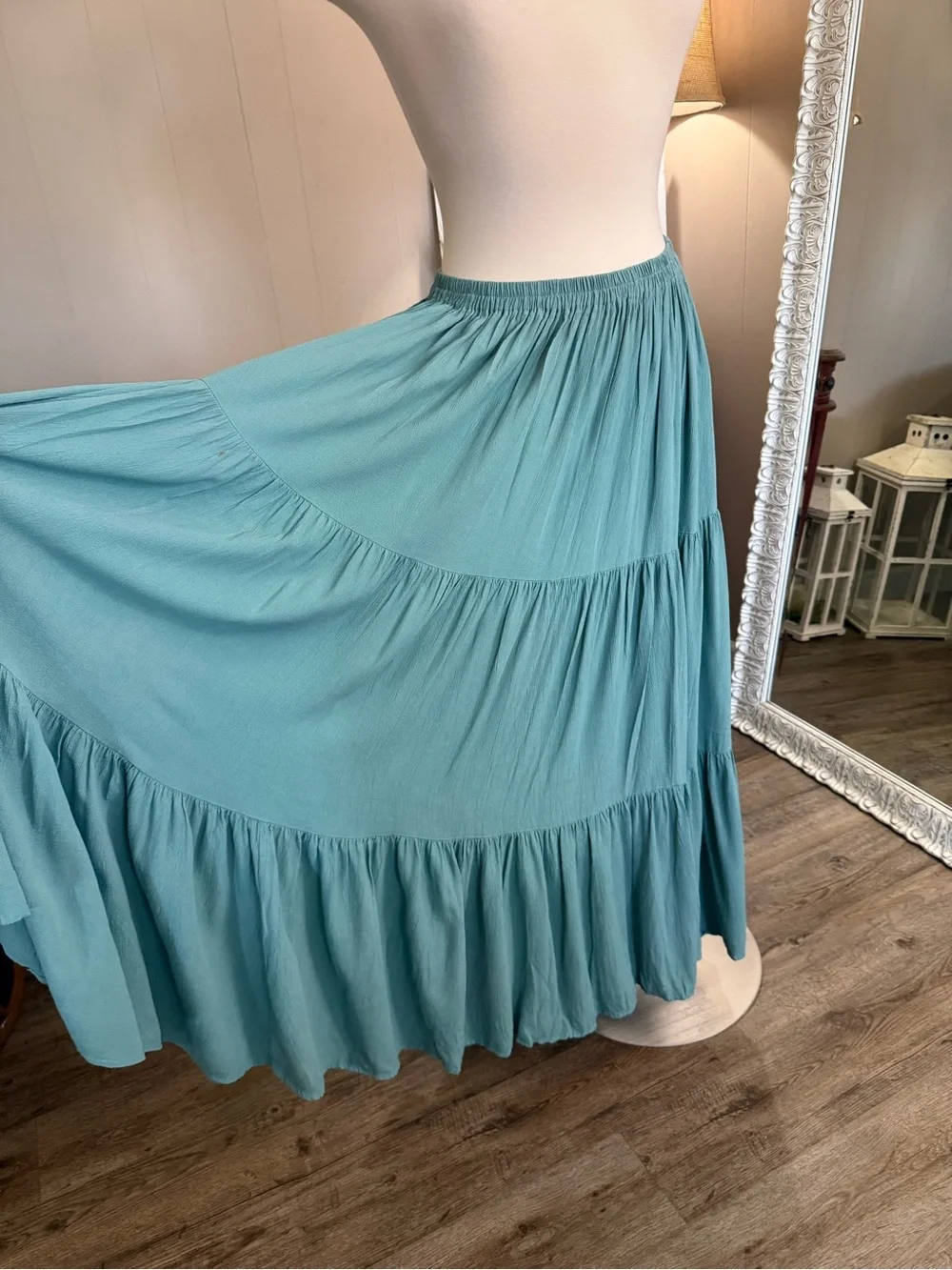 Double D Ranchwear • Turquoise Tiered Broomstick Maxi Skirt